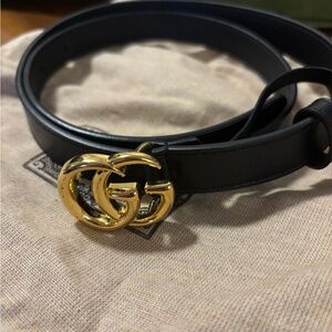 Gucci Black Belt with Gold GG Buckle